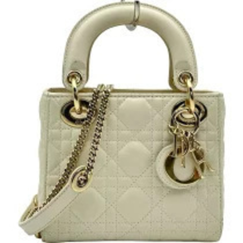 Christian Dior Lady White Lambskin Shoulder Bag